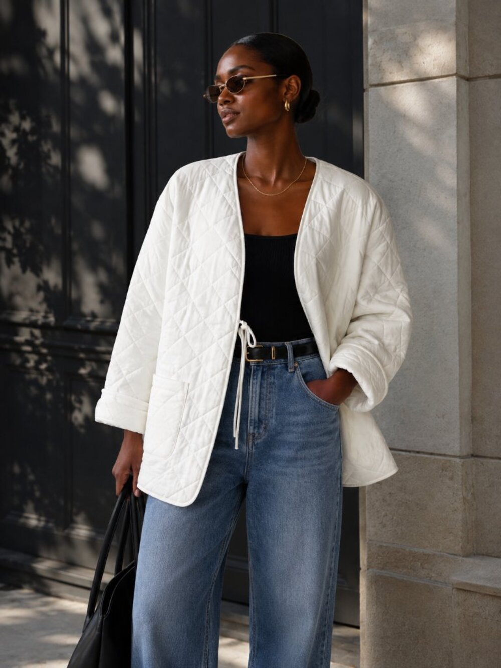 White Billabong Quilted Jacket Cotton/ Linen Size M